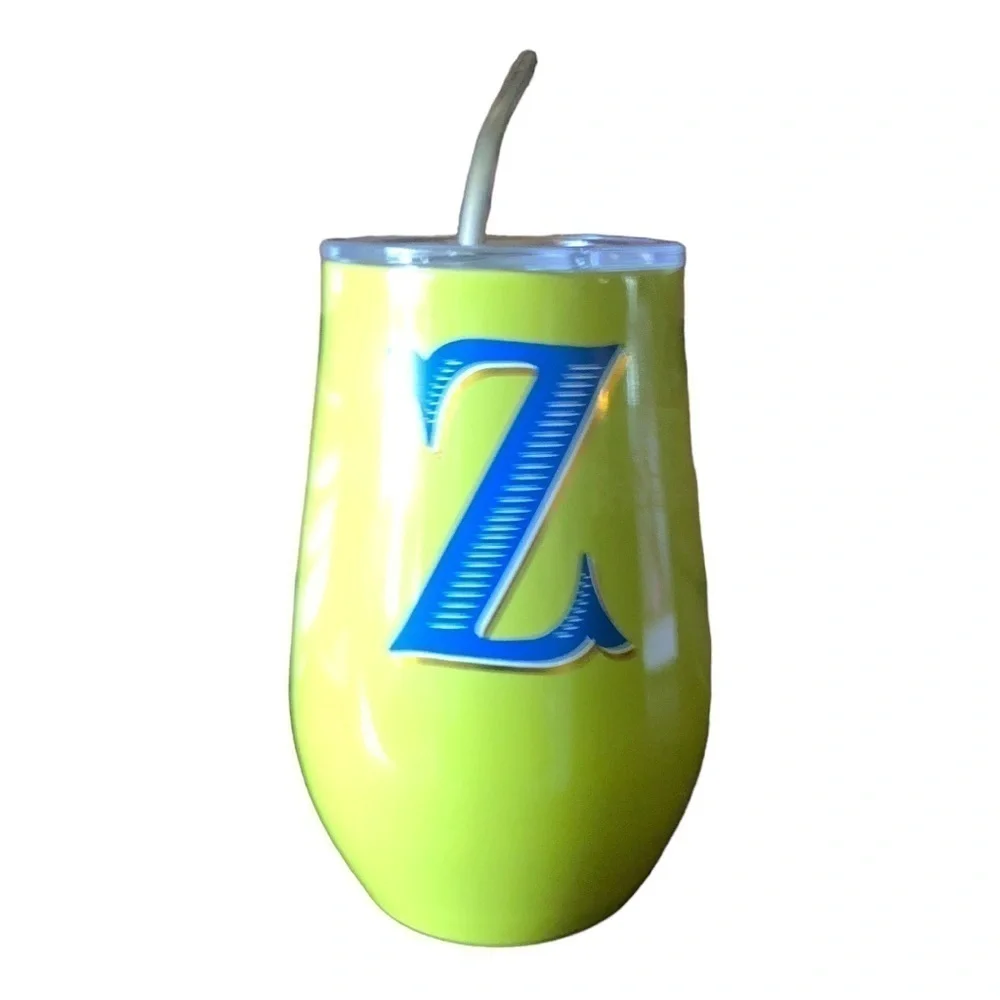 11oz Stainless Steel “Z” Monogram Vine Tumbler With Straw& Lid Brand O…